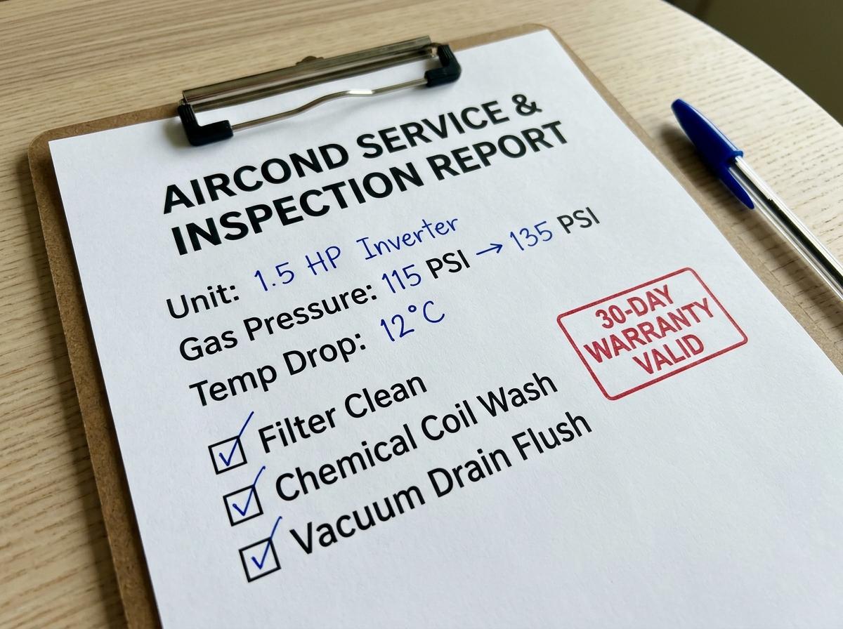 A filled-in official service sheet and warranty card